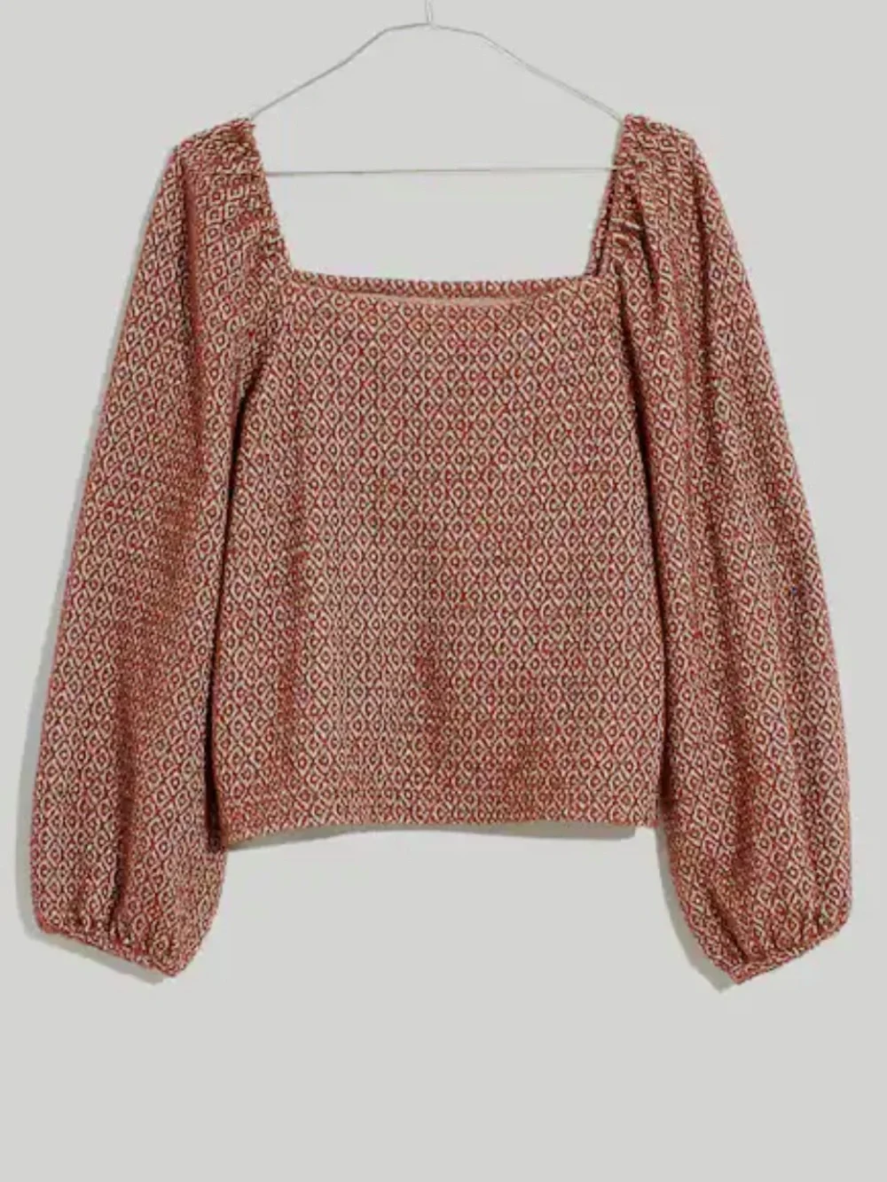 Madewell Jacquard Puff-Sleeve Brown Rust Crop Top Size M Boho Fall Romantic